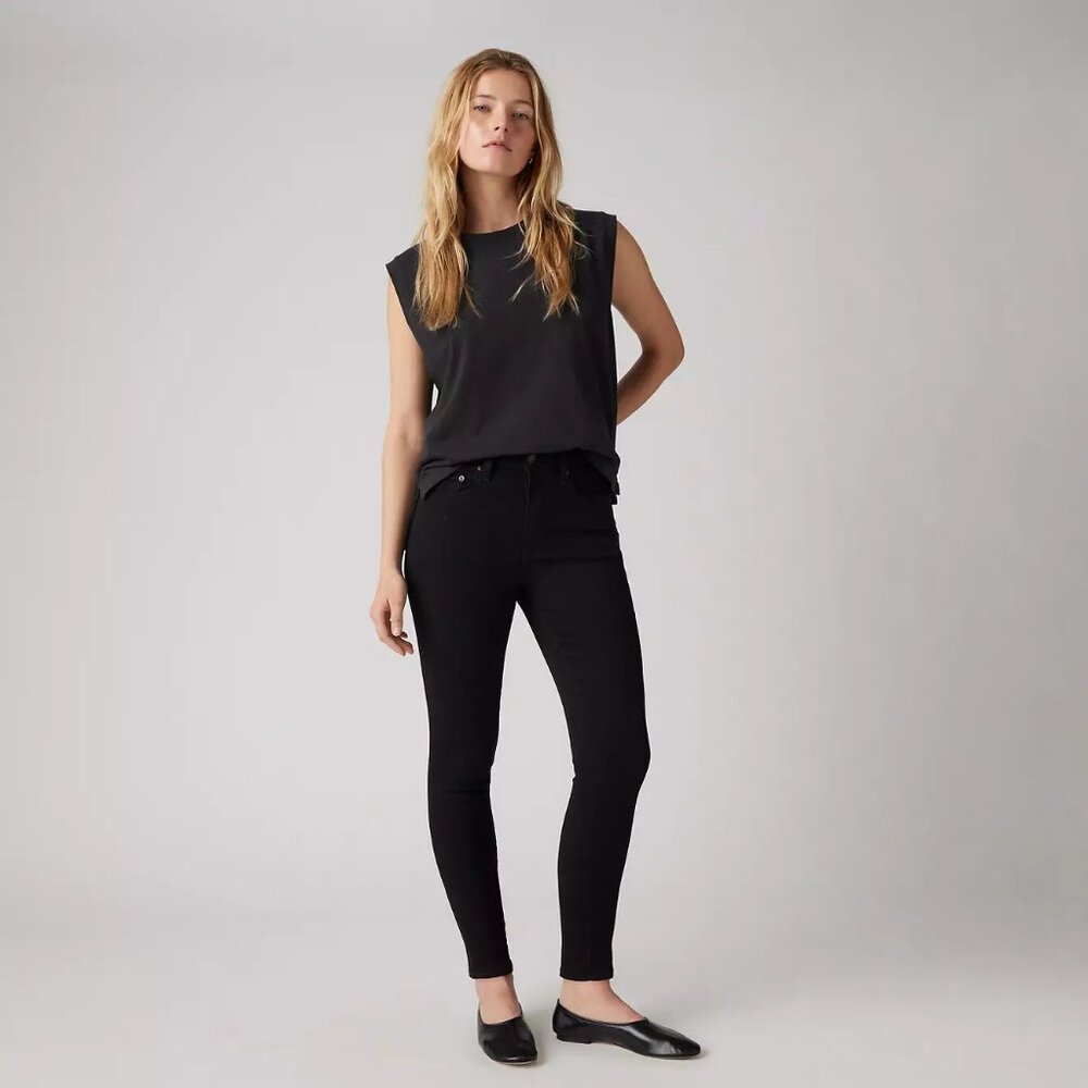 Levi's 721 High Rise Stellar Stretch Skinny Stay Dark Black Jeans